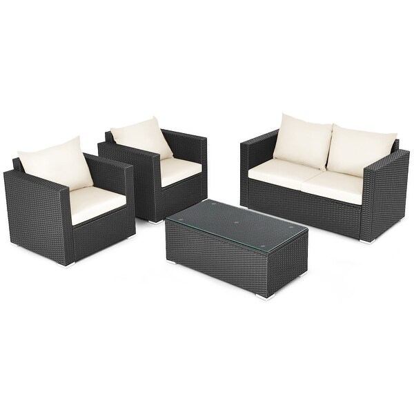 Costway 4PCS Patio Rattan Furniture Set Cushioned Sofa Chair Coffee