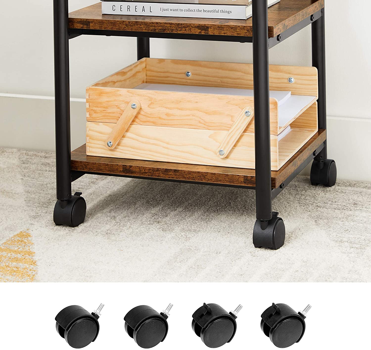 VASAGLE 3-Tier Machine Cart with Wheels and Adjustable Table Top