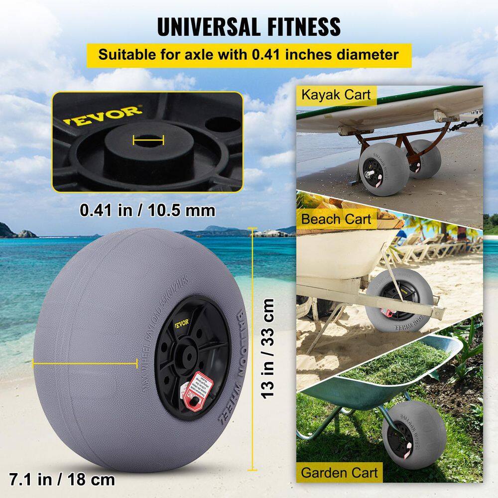 VEVOR 2-Pieces Beach Balloon Wheels 13 in. TPU Cart Sand Tires w32 in. Stainless Steel Axle and Free Air Pump for Kayak Dolly STLYCDZCBDD124PPJV0