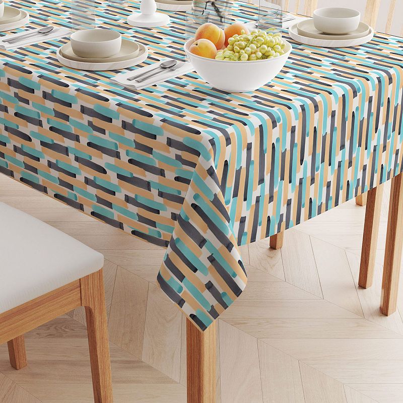 Square Tablecloth， 100% Polyester， 70x70， Geometric Brush Stroke Stripe