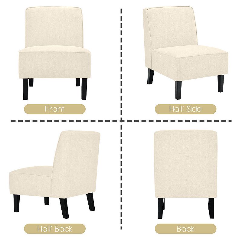 Single Fabric Modern Armless Accent  Sofa Chair with Rubber Wood Legs