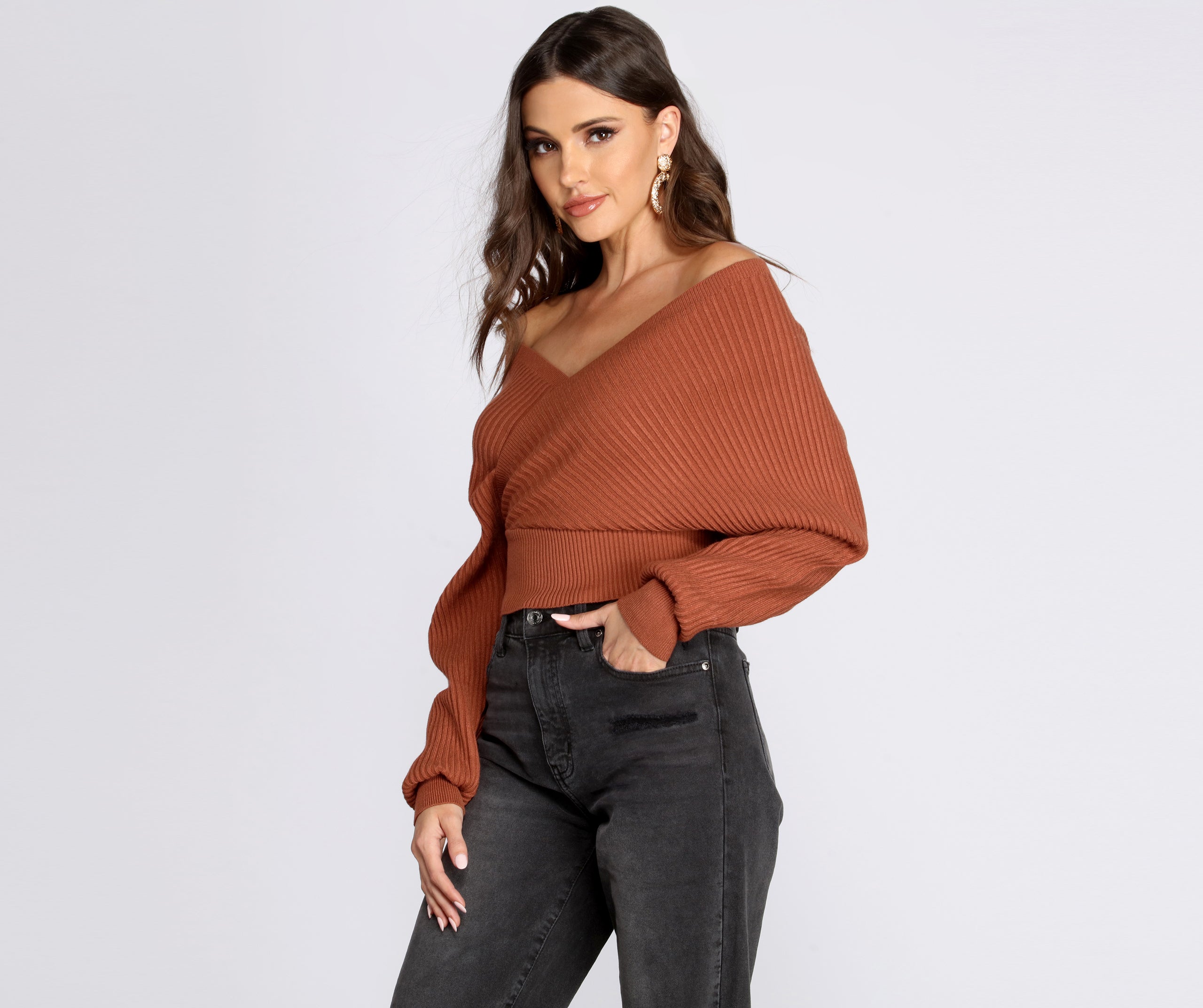 Show Those Shoulders Surplice Sweater