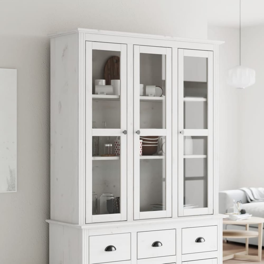 vidaXL Cabinet with Glass Doors BODO White Solid Wood Pine   45.5\