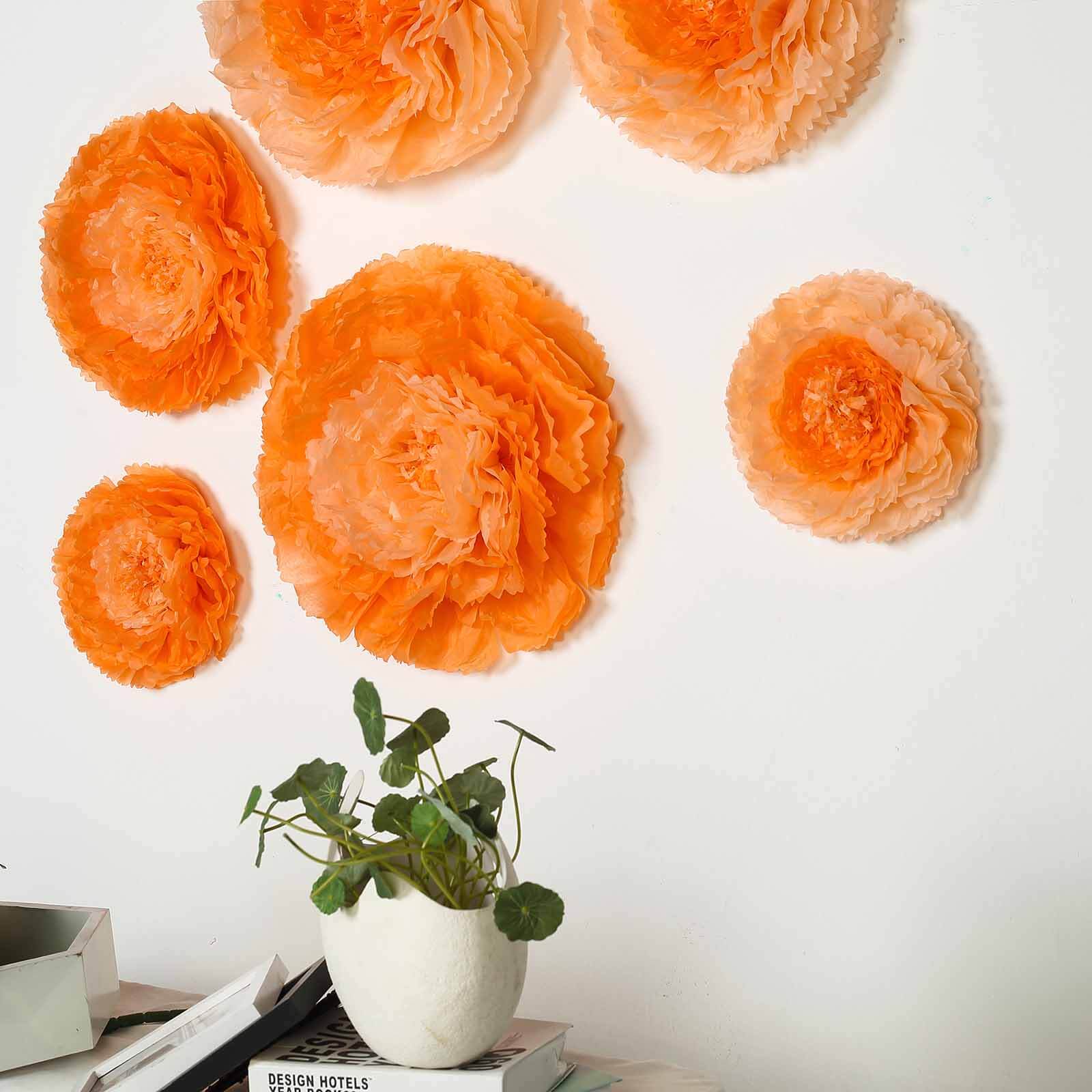 Set of 6 Coral Orange Carnation 3D Paper Flowers Wall Decor 7