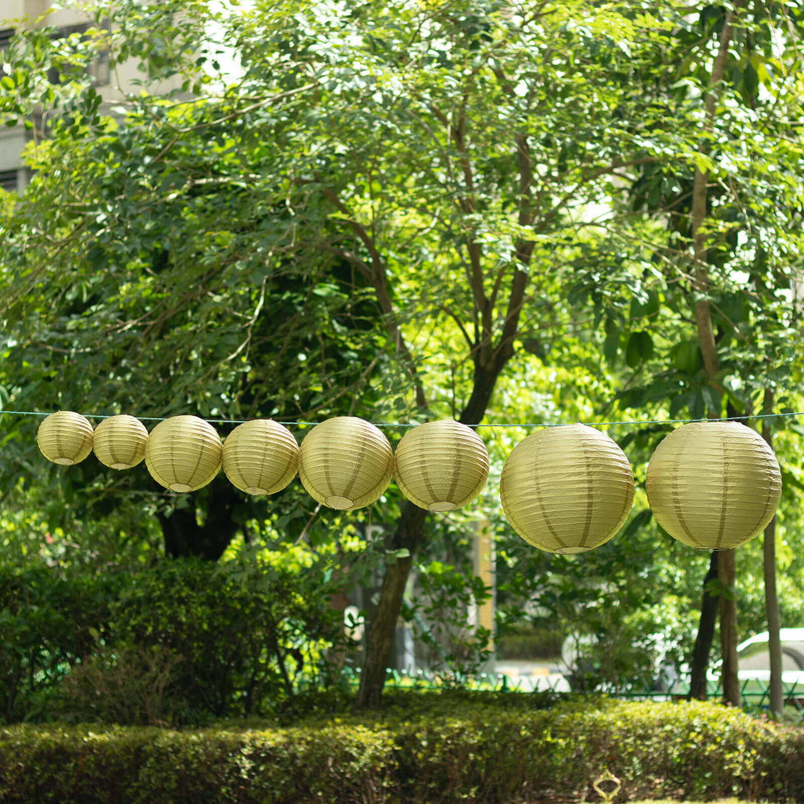 Set of 8 Gold Hanging Paper Lanterns, Assorted Size Decorative Round Chinese Sky Lanterns - 6