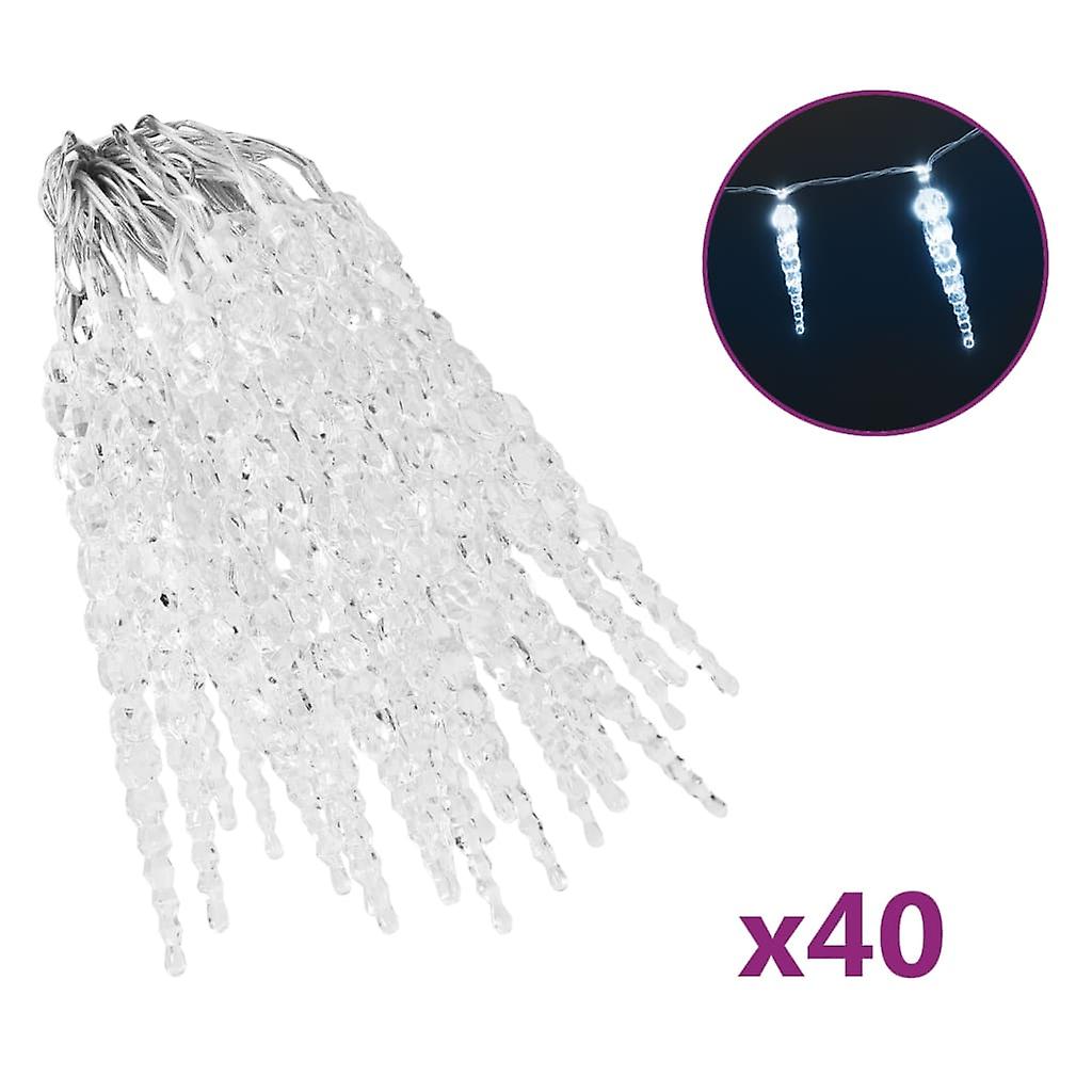 Vidaxl Christmas Icicle Lights 40 Pcs Cold White Acrylic Remote Control