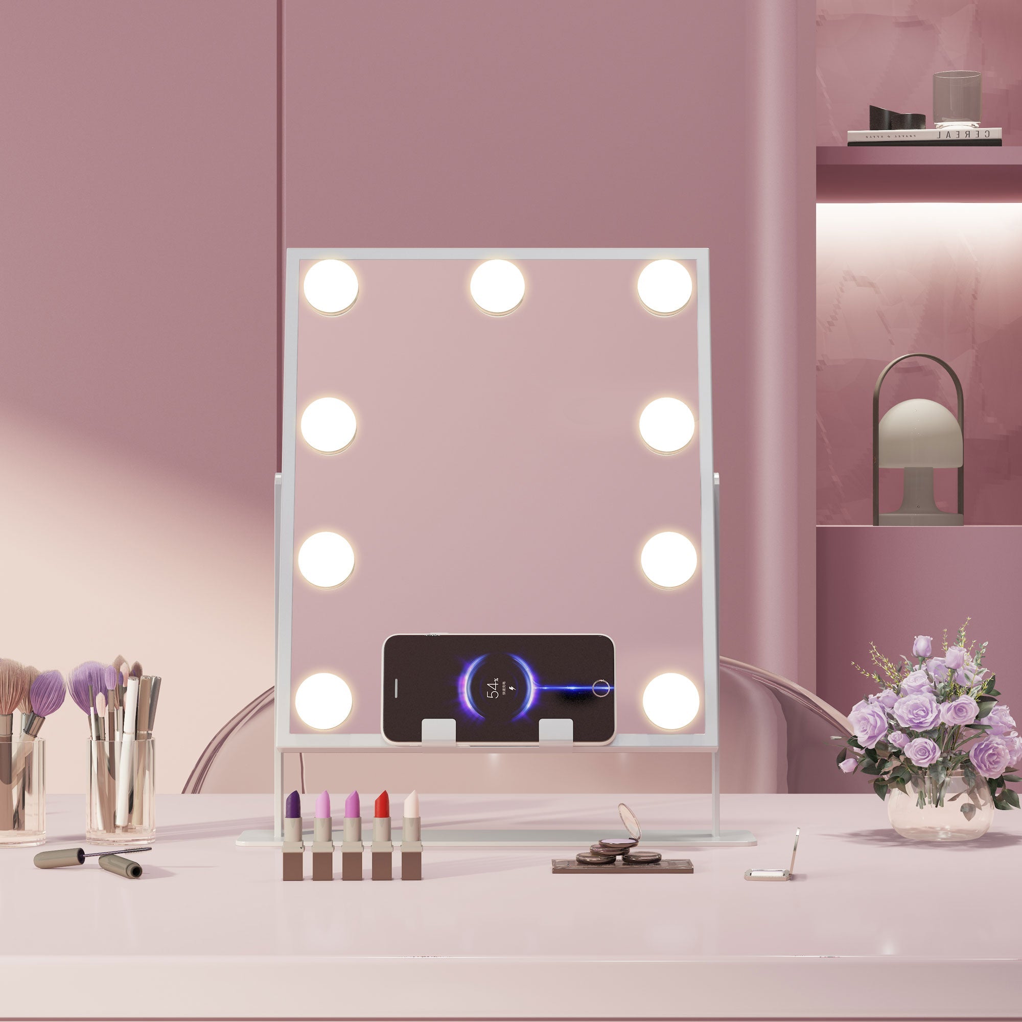 Mary Hollywood Vanity Mirror with Bluetooth XXL - 15 Dimmable LED Bulbs | VNT-5846-JMBT-WHT