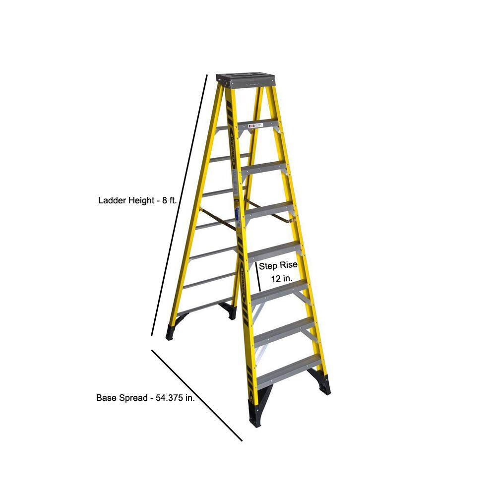 Werner 8 ft. Yellow Fiberglass Step Ladder (12 ft. Reach Height) with 375 lbs. Load Capacity Type IAA Duty Rating 7308