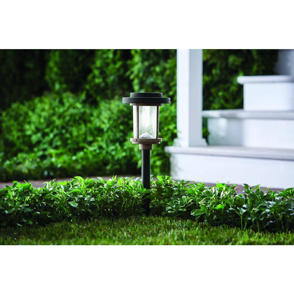 Hampton Bay Charleston 20 Lumens Solar 2-Tone Black and Grey Diecast LED Pathway Light with Seedy Glass Lens and Vintage Bulb P9107-07