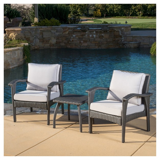 Honolulu 3pc Wicker Patio Chat Set With Cushions Gray Christopher Knight Home