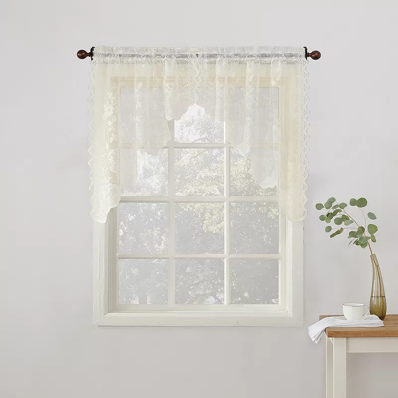 No. 918 Alison Floral Lace Sheer Kitchen Curtain Swag Window Valance Pair