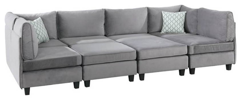 Bowery Hill Contemporary 8 Piece Velvet Modular Sectional Sofa in Gray   Transitional   Sectional Sofas   by Homesquare  Houzz