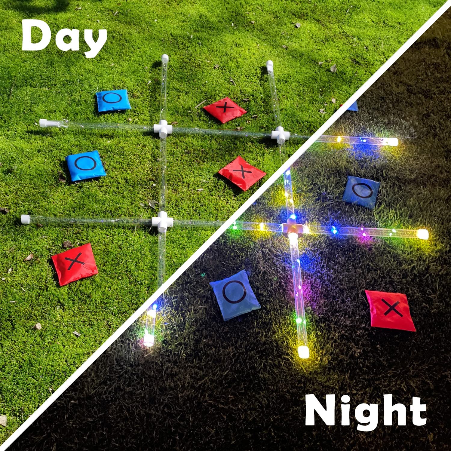 OTTARO Outdoor Games Giant Tic Tac Toe Games， Yard Lawn Toss Games with Light， Glow in Dark Backyard Games for Family Adults and Kids (3ft x 3ft)