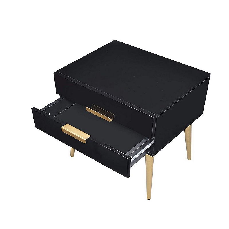 Denvor Square End Table with Drawers， Black and Gold