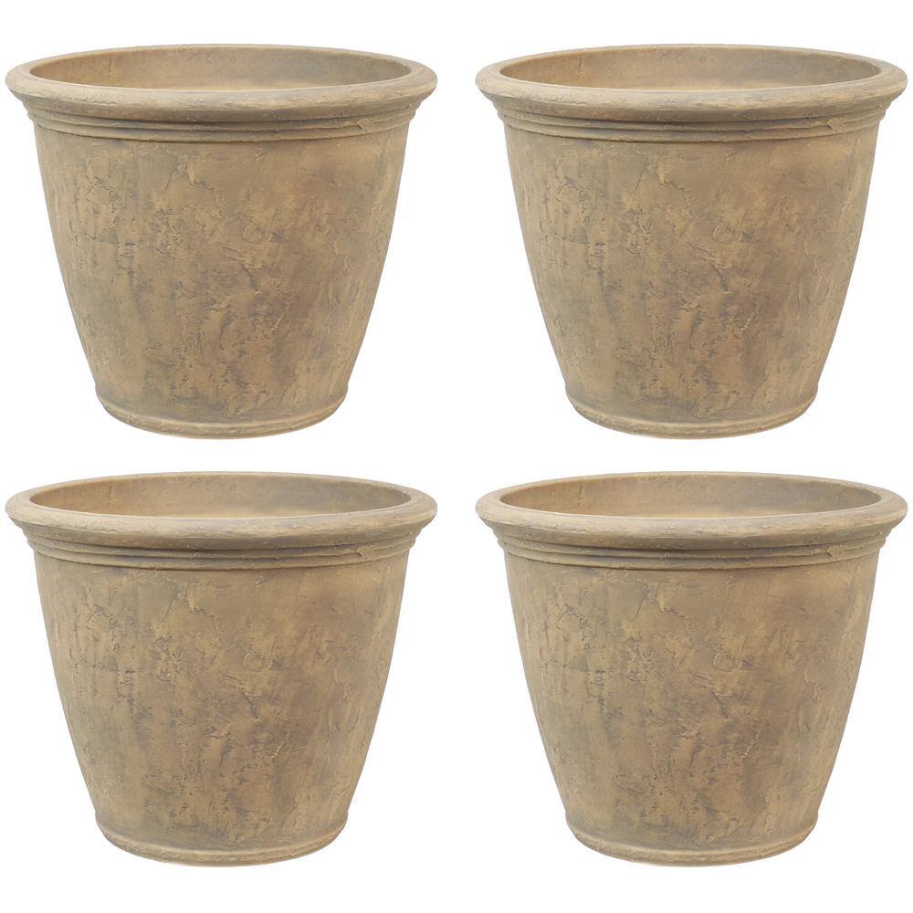 Sunnydaze Anjelica 24 in. Beige Poly Outdoor Flower Pot Planter (4-Pack) DG-964