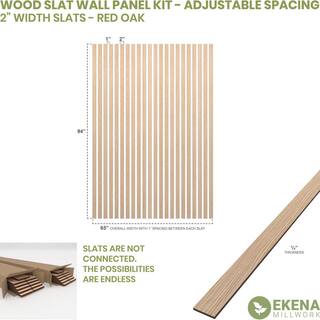 Ekena Millwork 94-in H x-14-in T Adjustable Wood Slat Wall Panel Kit w2-in W Slats Red Oak (contains 22 Slats) SWW66X94X0250RO