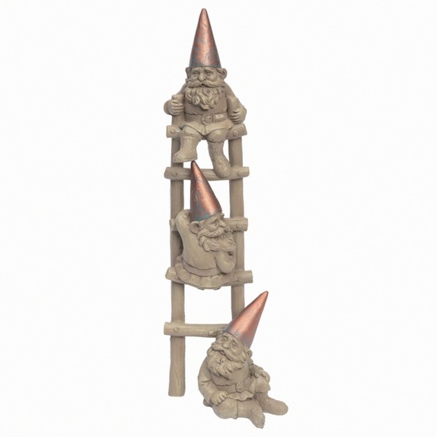 Brown Spring Gnomes On Ladder Statuette