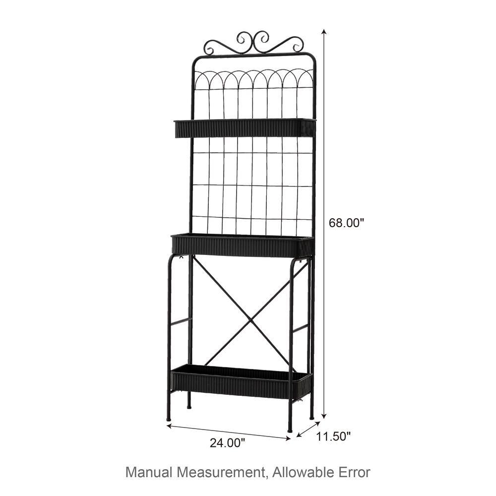 Glitzhome 68 in. H 3-Tier Black Metal Shelf Planter Stands or Storage Rack Kits and Accessories 2007200065