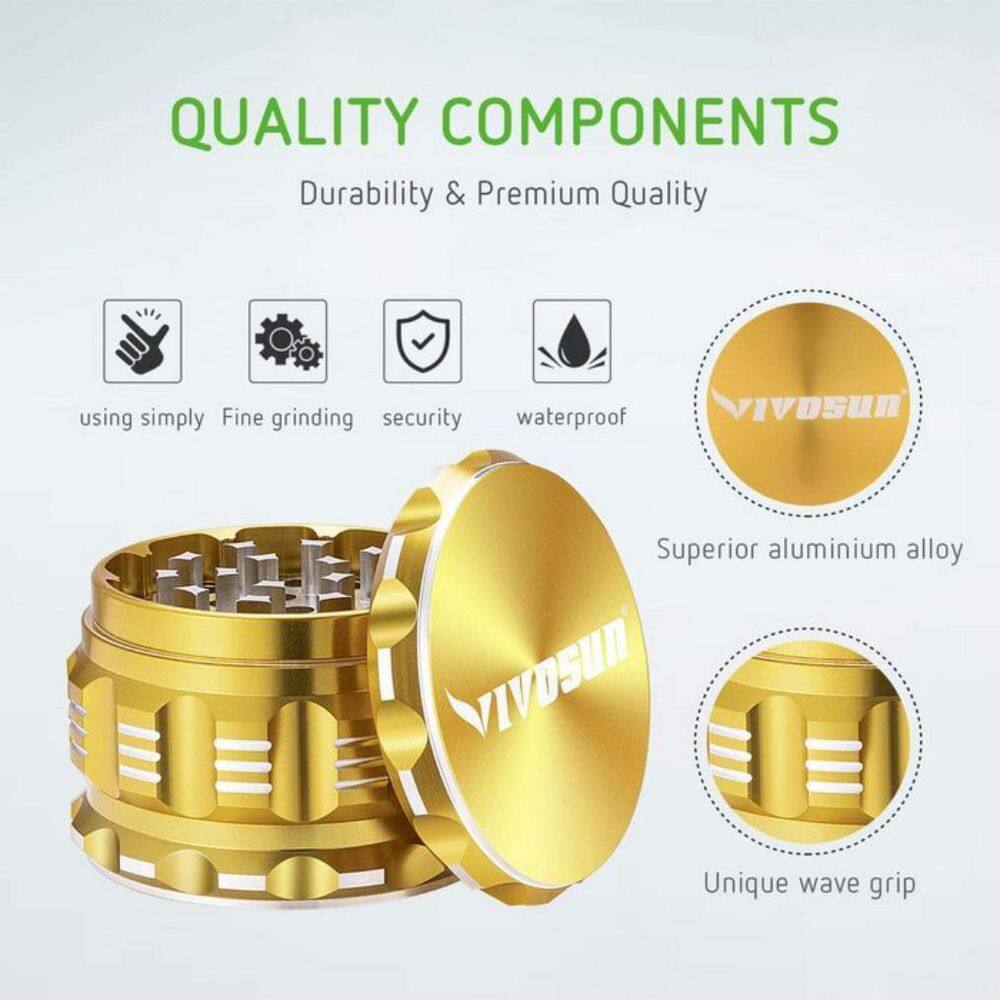 VIVOSUN 2.5 in. Herb Grinder Aluminium Spice Grinder With Pollen Scraper for Kitchen in Yellow X002DVZ33J