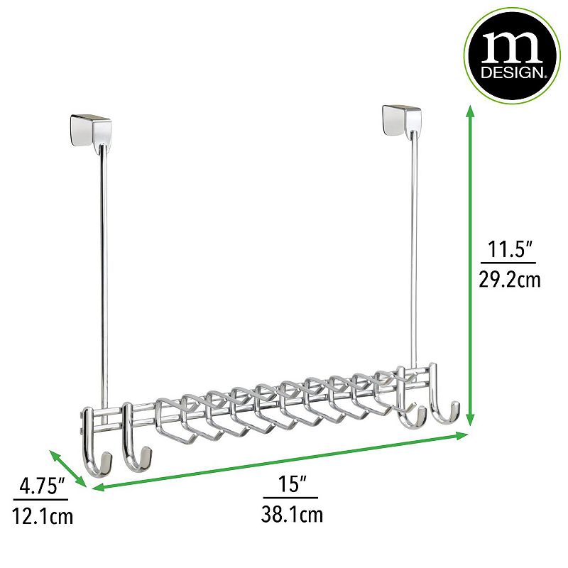 mDesign Metal Over Door Hanging Storage Rack for Ties， Belts， 24 Hooks