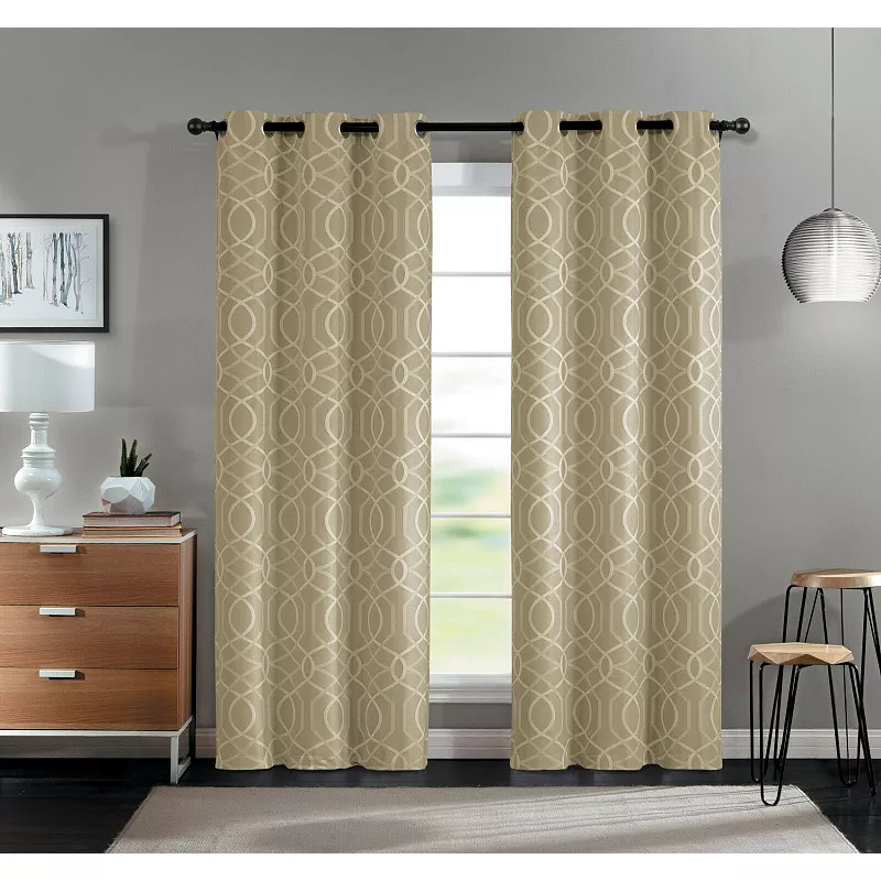 Kate Aurora Modern Living 2 Pack Aries Geometric Light Reducing Grommet Curtains