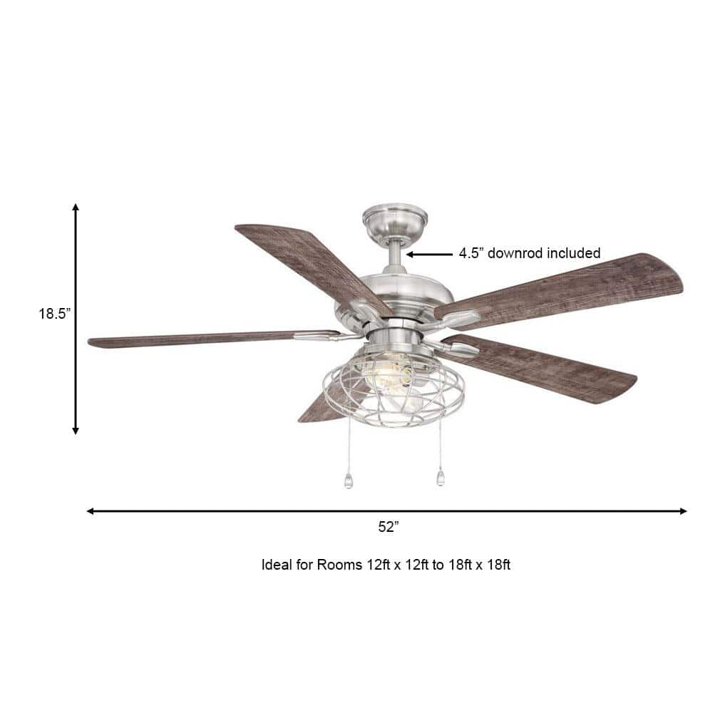 Home Decorators Collection YG629A-BN Ellard 52 in. LED Brushed Nickel Ceiling Fan with Light Kit