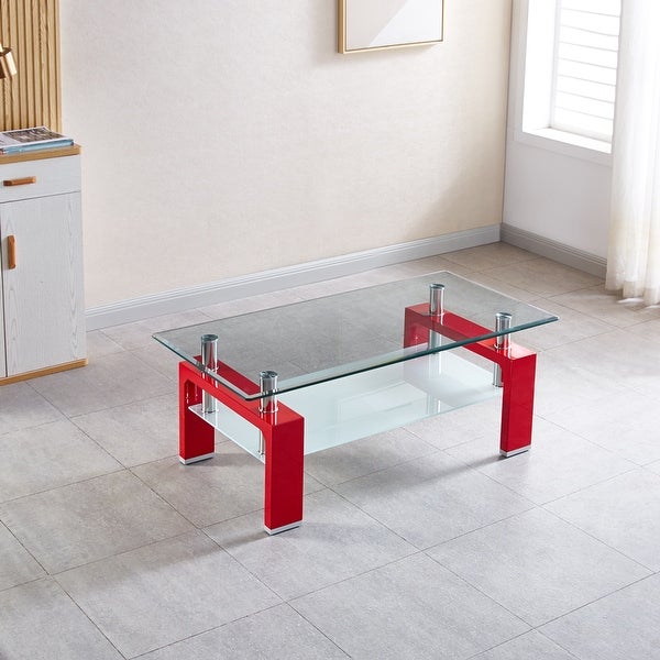 Tempered Glass Top Rectangular Double-Layer Coffee Table