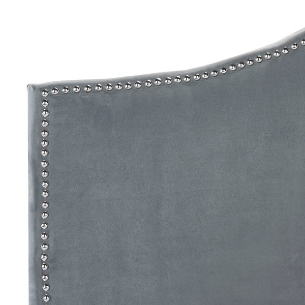 SAFAVIEH Connie Grey Velvet Camelback Headboard - Silver Nailhead - - 7348240