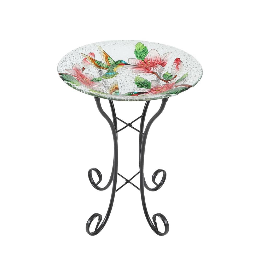 Luxen Home Hummingbird Bird Glass Bath with Metal Stand WHP1160