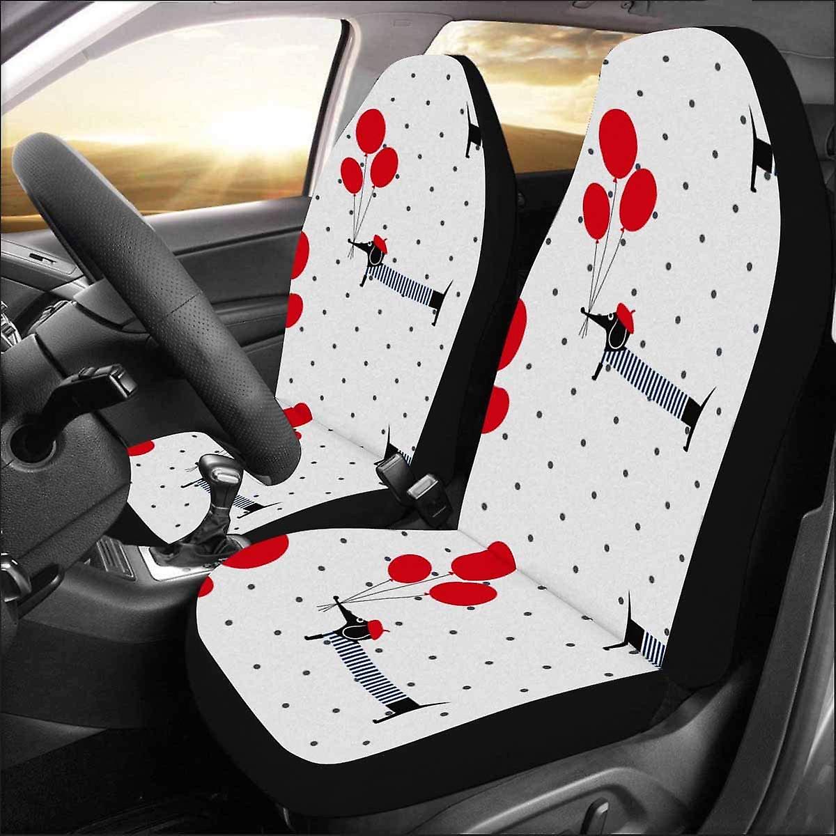 Set Of 2 Car Seat Covers Cute Dog Balloons Polka Dots Cartoon Dachshund Universal Auto Front Seats Protector Fits For Car，suv Sedan，truck