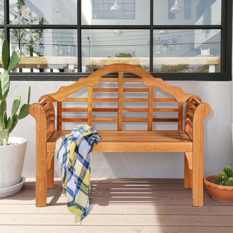 4 FT Folding Outdoor Bench for Park Garden, 2-Person Eucalyptus Wood Bench Loveseat Chair