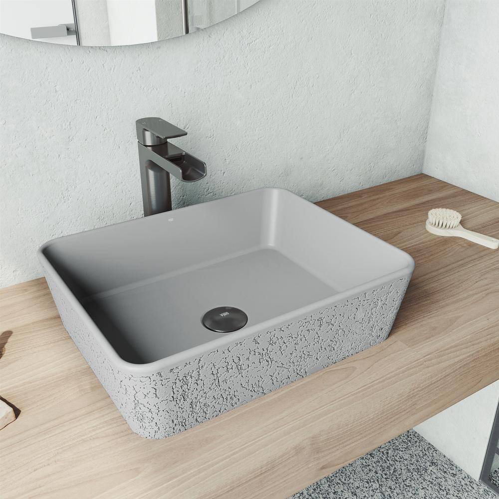 VIGO Cast Stone Zinnia Concrete Rectangular Vessel Bathroom Sink in Ash Gray VG04052