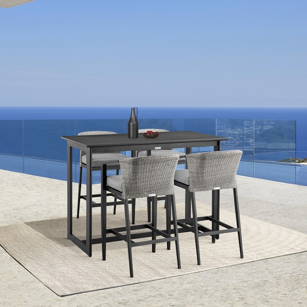 Aileen Grey Wicker and Black Aluminum Outdoor 5 Piece Bar Table Dining Set