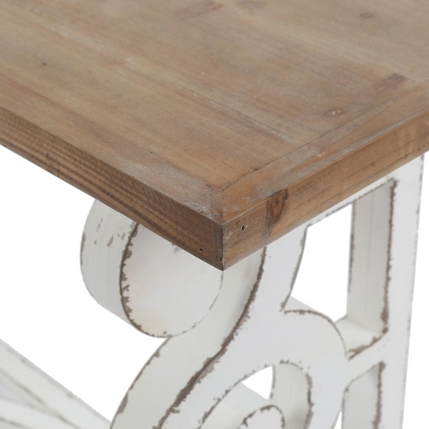 Luxenhome Vintage White And Natural Wood Console And Entry Table