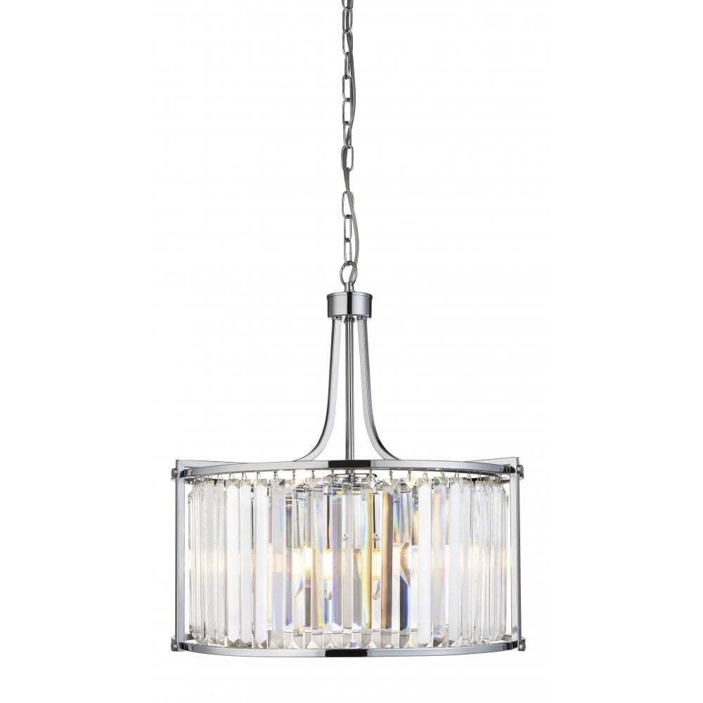 Searchlight 8295-5CC Chrome & Crystal Rod Decorative 5 Lamp Drum Pendant 50cm