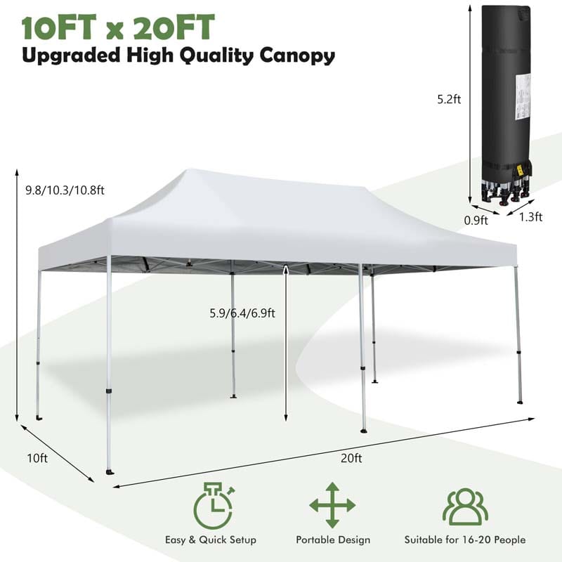 10 x 20 FT Upgraded Folding Pop-Up Canopy Tent with Wheeled Carrying Bag, Outdoor Commercial Sun Shelter Tent