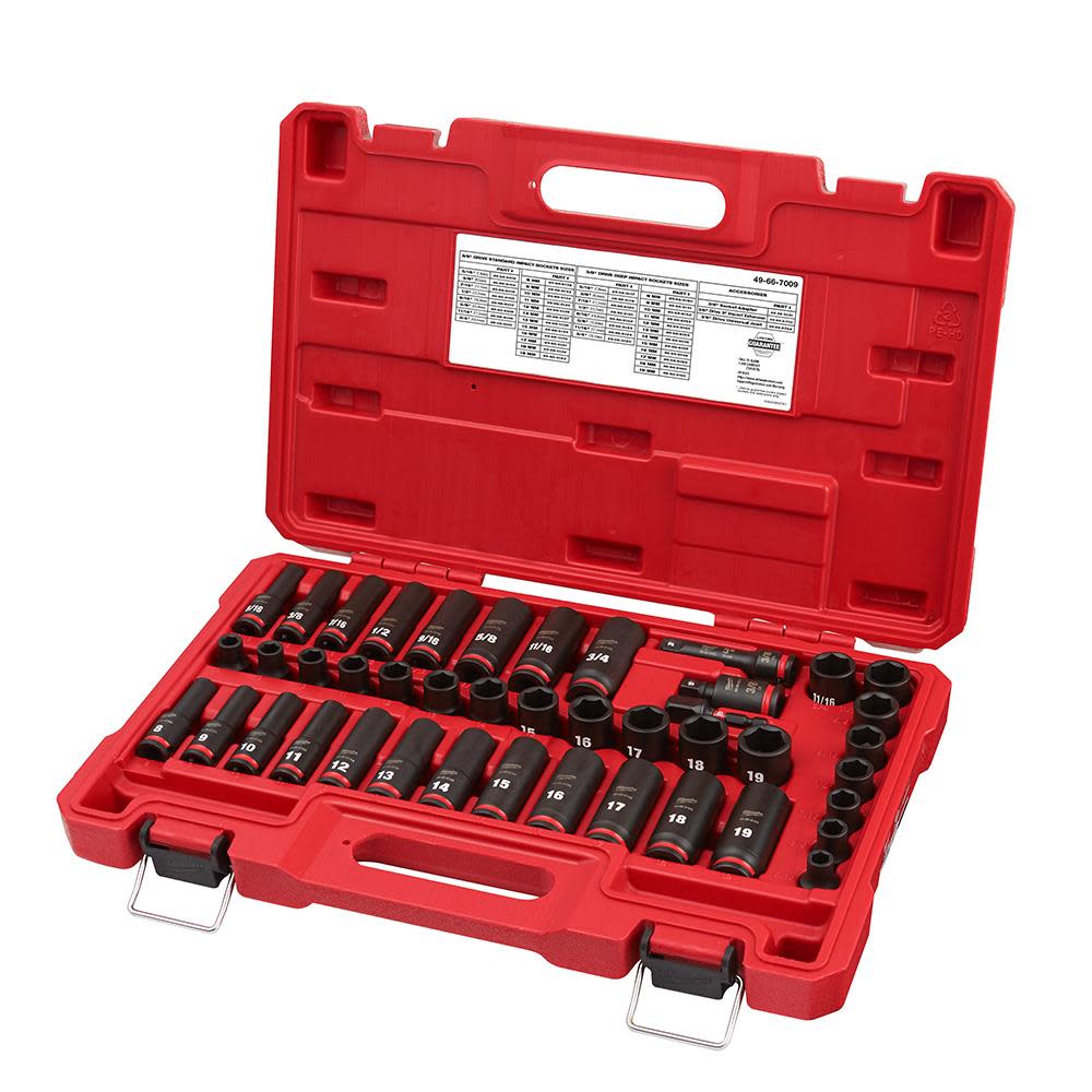 Milwaukee SHOCKWAVE Impact Duty™ 3/8 Drive SAE and Metric Deep 6 Point Socket Set， 43pc ;