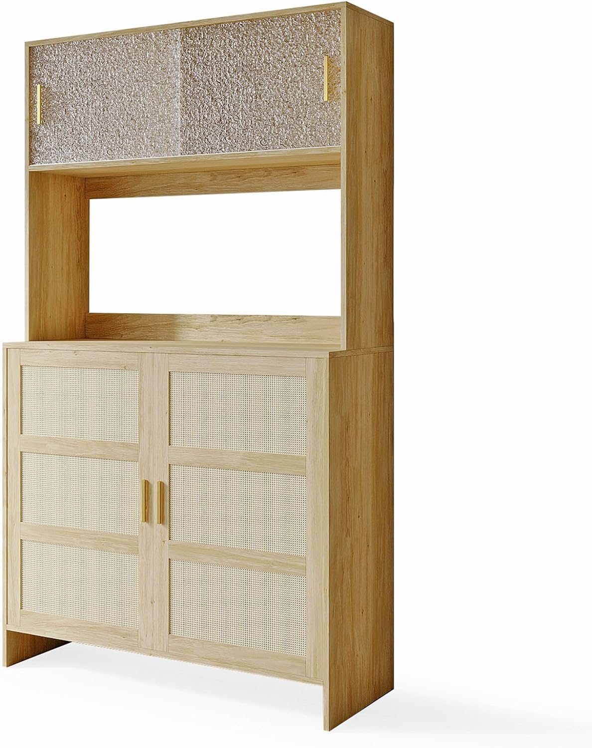 Rattan Kitchen Pantry Storage Cabinet Sideboard Buffet with Sliding Doors Adjustable Shelves