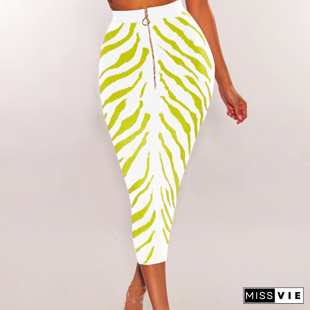 Ocstrade New Arrival Fashion Long Bandage Skirt Women Lime Zebra Print Bodycon Bandage Skirt Midi Club Party Skirt