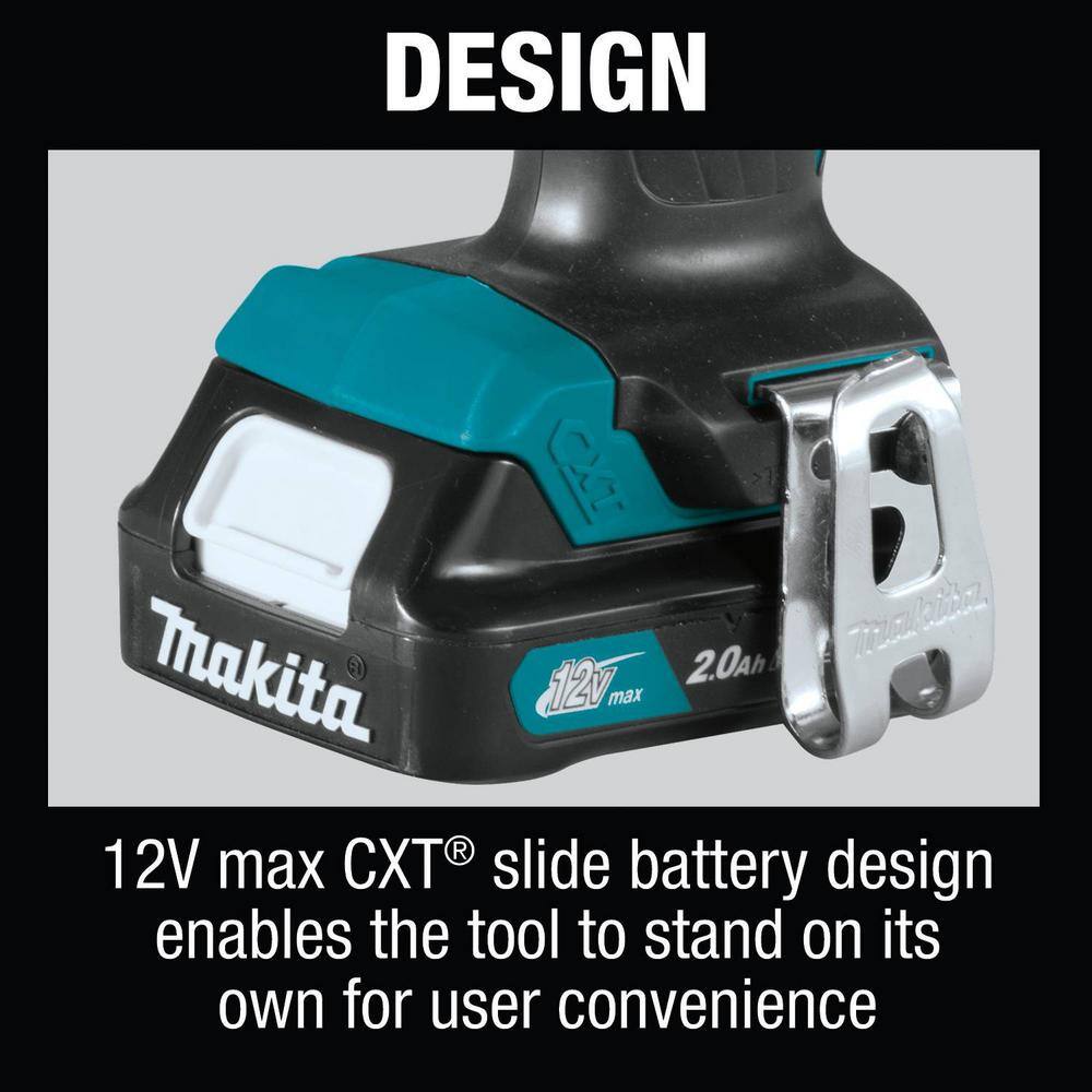 Makita 12V max CXT Lithium-Ion Cordless 38 in. Variable Speed Driver Drill Kit 2.0 Ah with Belt Clip and Tool Case FD09R1