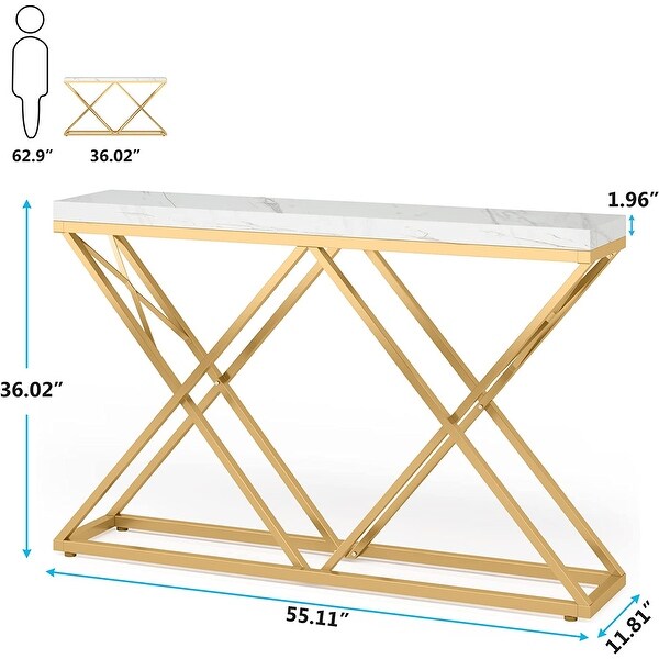 Modern Entryway Hallway Table with Diamond-Shaped Gold Metal Legs