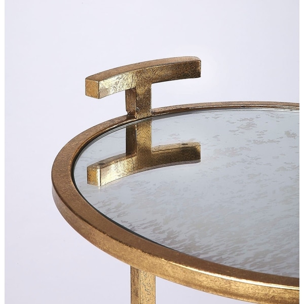 Modern Metal and Mirror Oval Side Table - Gold