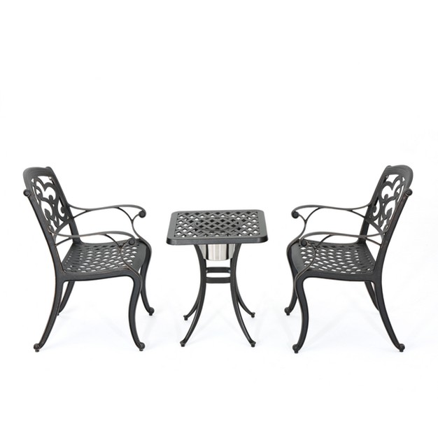 Alexa 3pc Cast Aluminum Bistro Set Shiny Copper Christopher Knight Home