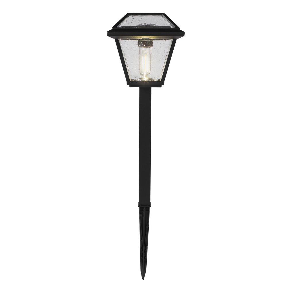 Hampton Bay Warrenton Solar Black LED Path Light 13 Lumens Glass Top with Bulb Seedy Glass with Vintage Bulb (4-Pack) C6000-40