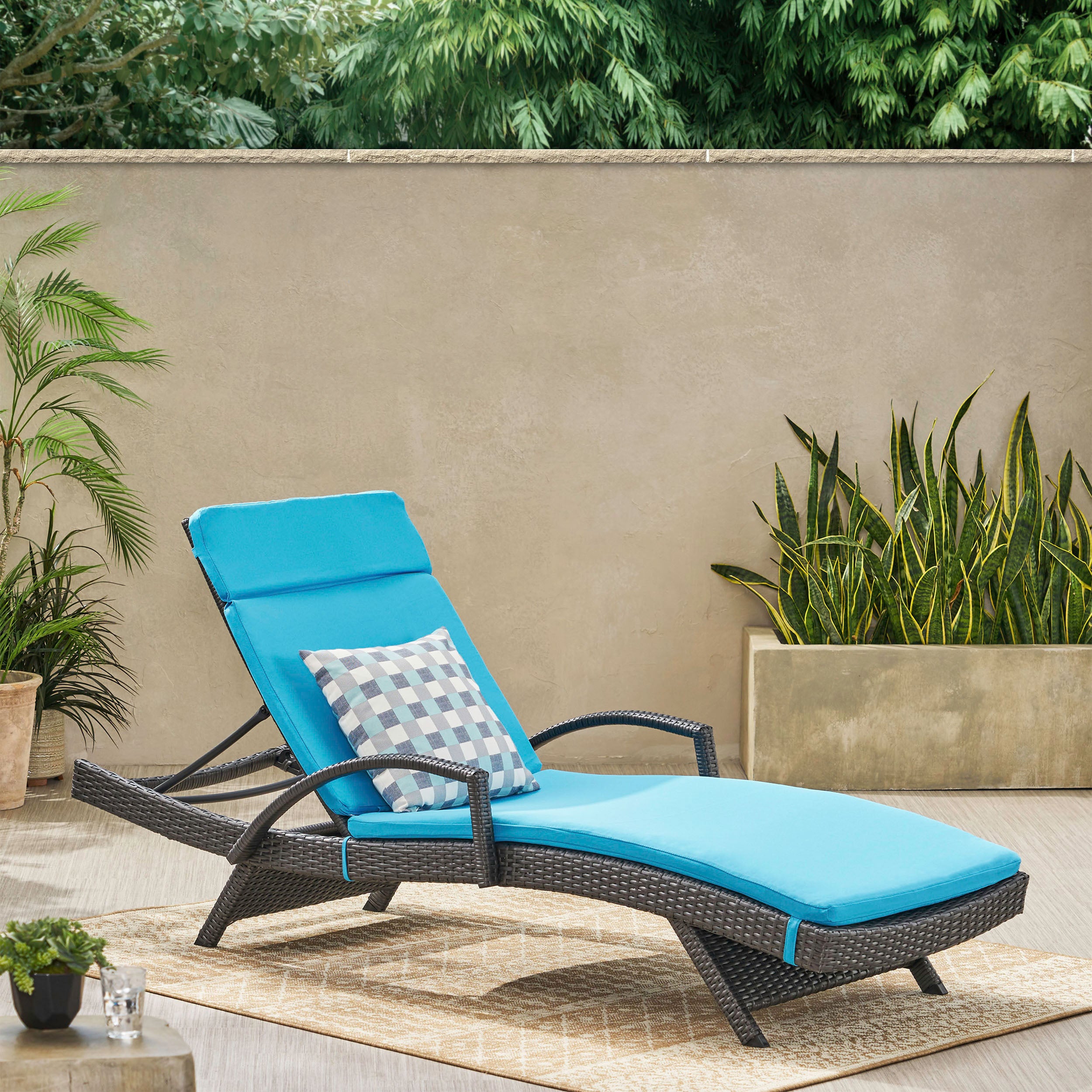 Solaris Outdoor Grey Wicker Armed Chaise Lounge w/ Water Resistant Cushion