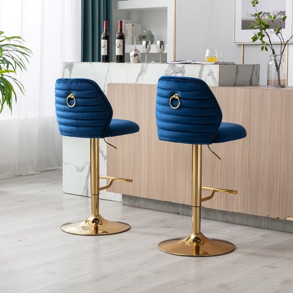 Swivel Bar Stools Chair Set of 2 Modern Adjustable Counter Height Bar Stools， Velvet Upholstered Stool Chrome Golden Base