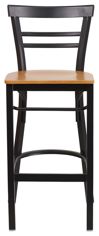 Black Two Slat Ladder Back Metal Restaurant Barstool   Natural Wood Seat   Transitional   Accent Chests And Cabinets   by VirVentures  Houzz