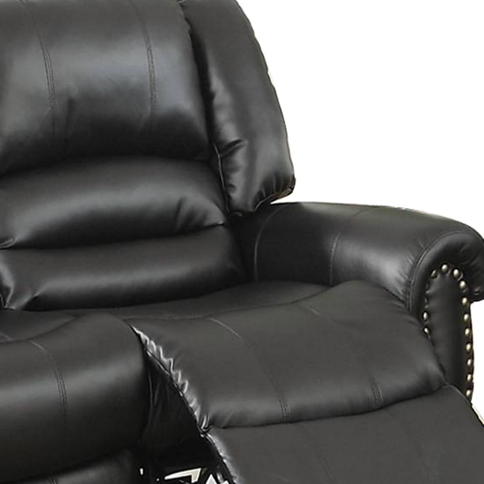 Benzara BM171446 Imposing Bonded Leather/Plywood Reclining Love Seat  Black   Transitional   Loveseats   by VirVentures  Houzz