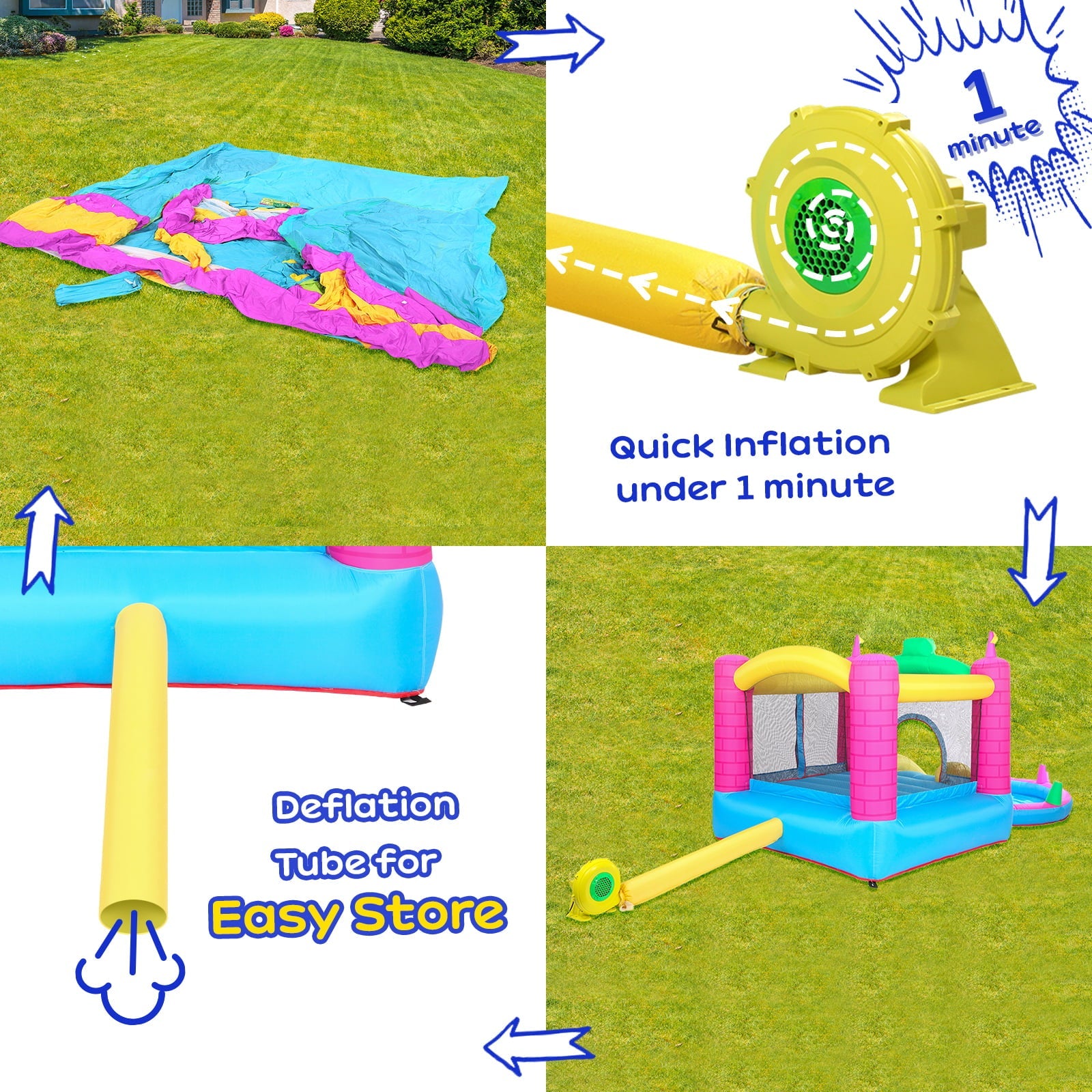 JOYMOR Bounce House Inflatable Jumping Castle Splash Pool, Water Slide Bouncer Indoor/Outdoor Playhouse Party Gift for Kids Age 3-8 w/ Air Blower ( Tank )