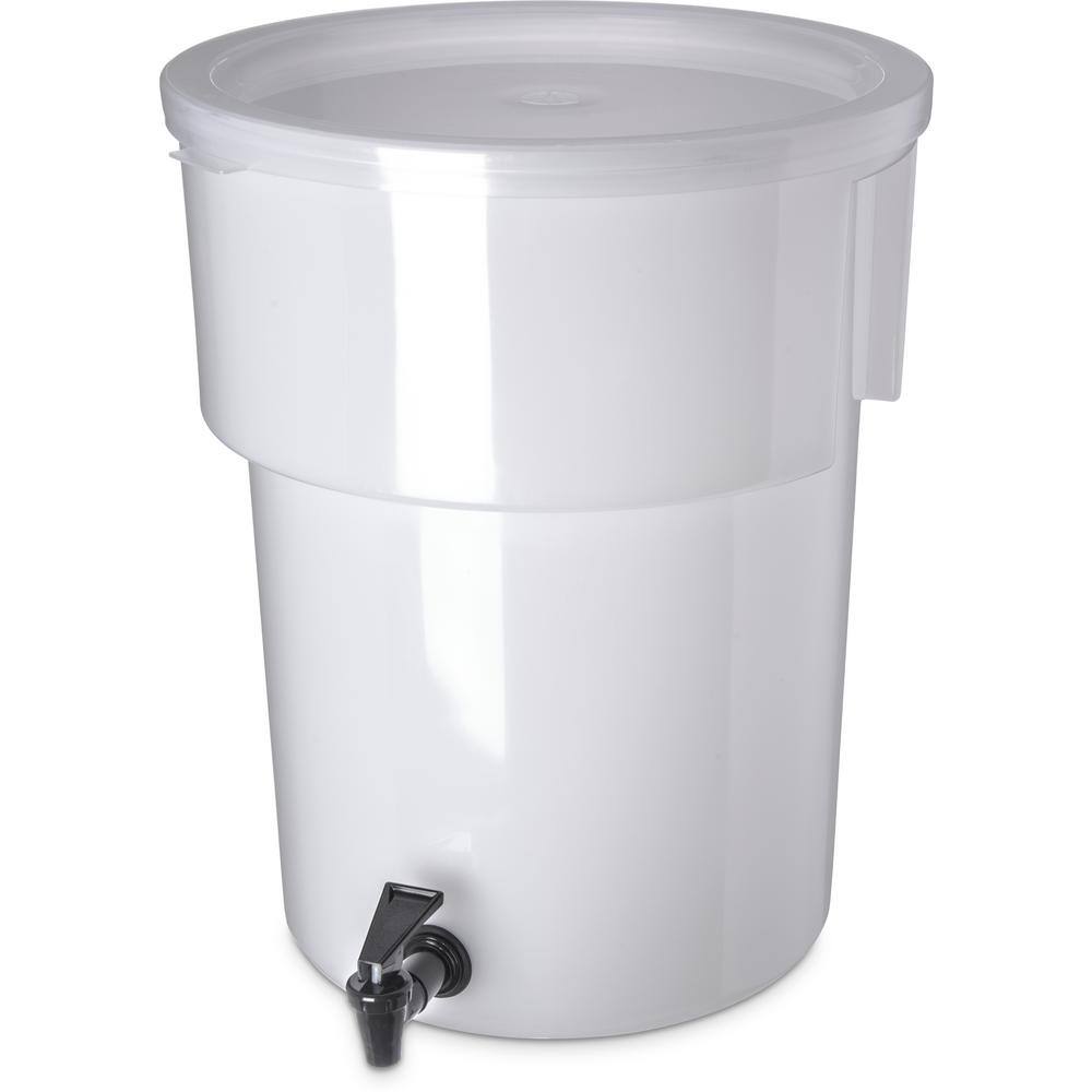 Carlisle 5 gal. Polyethylene Round Beverage Dispenser with Lid and Faucet in White 221002